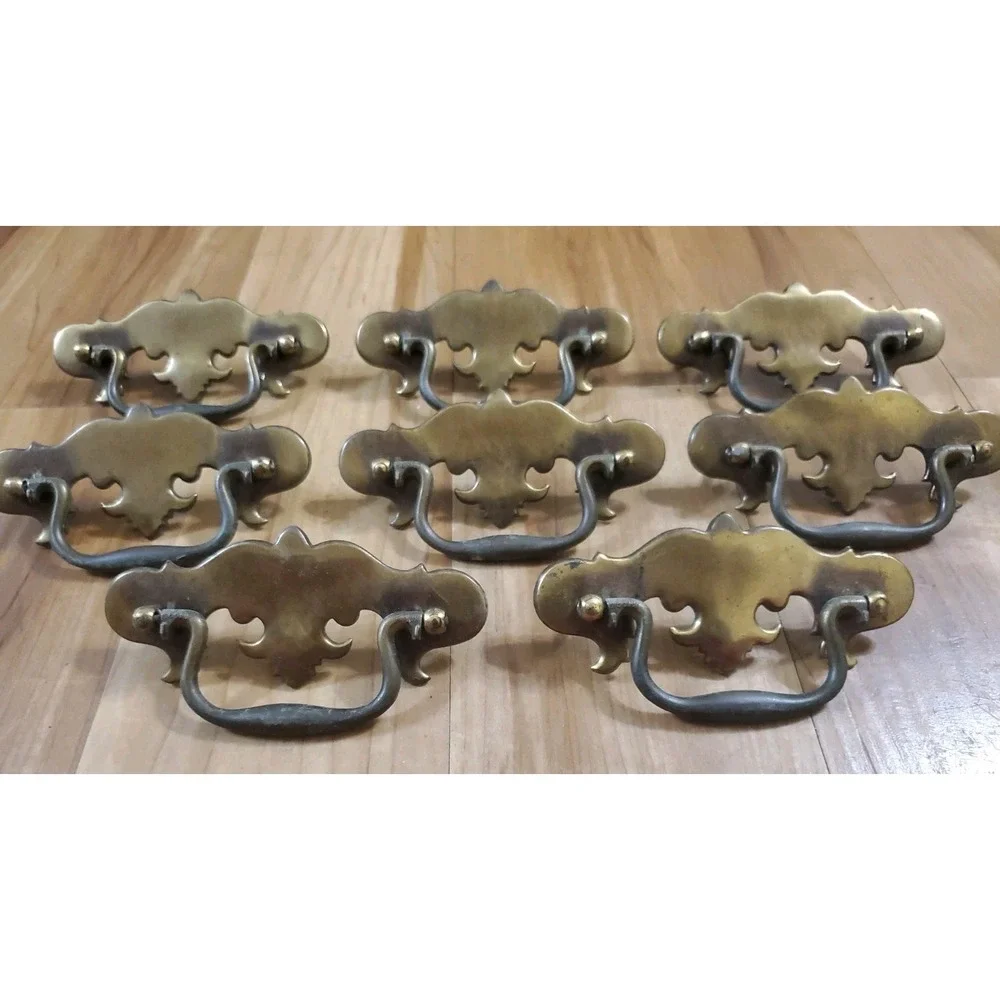 8 Vintage Brass Chippendale Batwing Drawer Pull Handles Furniture Lot